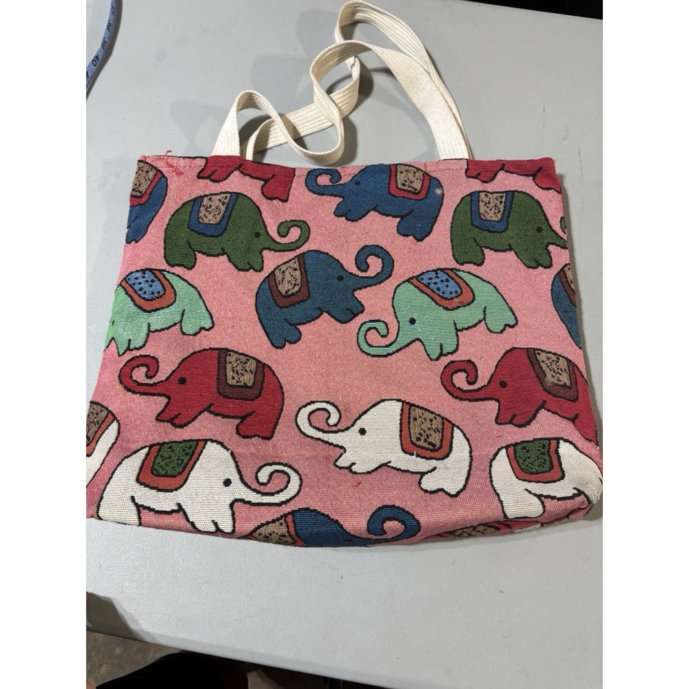 Large Tote Bag Cotton Thailand Lucky Kid Elephant Zip Workout Beach Pink